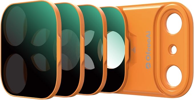 Magnetic UV Filter for iPhone 17 Pro, Snap-On Smartphone Camera Lens Filter with Adhesive Metal Base Mount, HD Optical Glass, Works with Phone Cases & Gimbals (Orange-4pack, Phone 17Promax) by OfeooAi