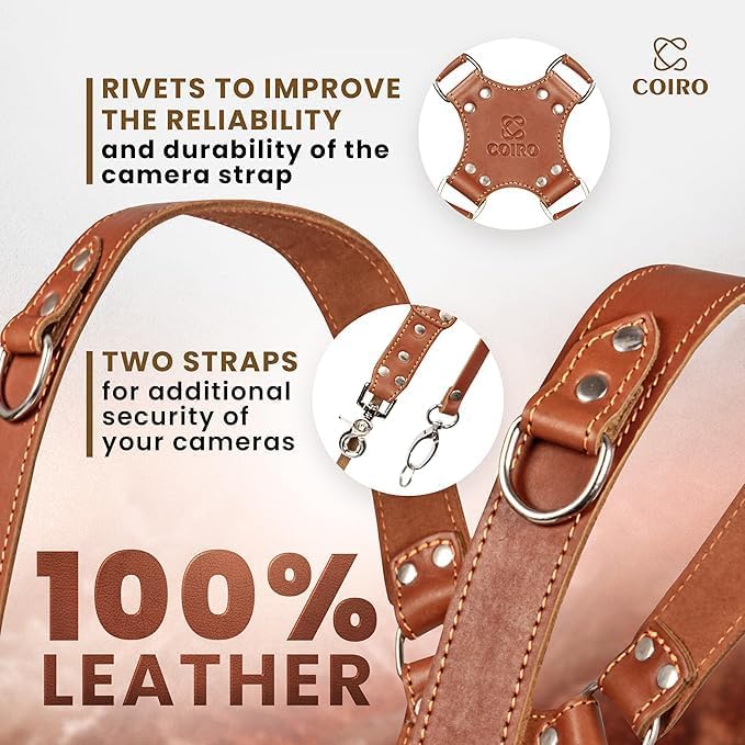 Dual Camera Harness Leather Camera Strap DSLR/SLR, All-Day Comfort - Image 3
