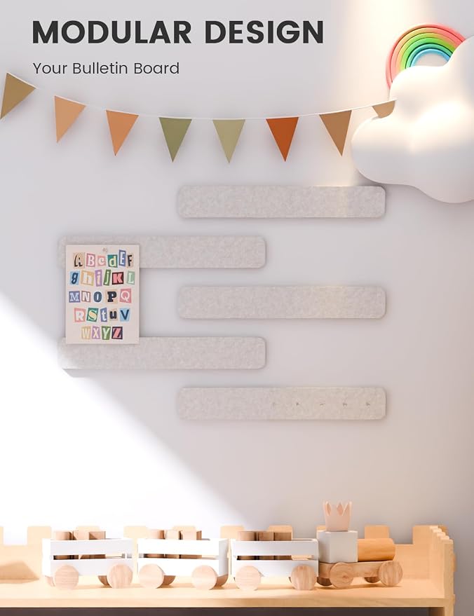Fluxynara 13" x 2" Felt Wall Panels, Oatmeal | 5-Pack Includes 35 Push Pins and Adhesive Tabs for Photos, Notes and Decor in Bedroom Doors, Home Office or Studios - Image 5