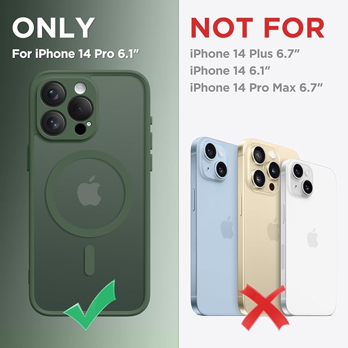 CAPRARO for iPhone 14 Pro Case, Compatible with MagSafe | Upgraded [Full Camera Protection] Shockproof Protective Slim Translucent Matte Magnetic Phone Case 6.1'', Deep Green - Image 2