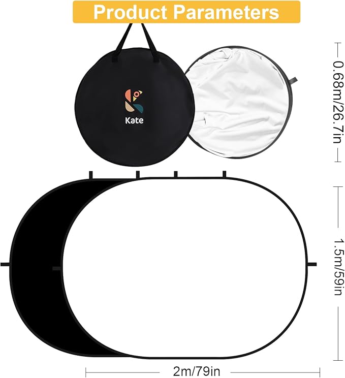 Kate Collapsible Pop-Up Black White Backdrop for Self-Tape Auditions 582 | Collapsible Backdrop 5'x6.5'Black White Portable Photography Background for Self-Tape Auditions, Professional Headshots - Image 3