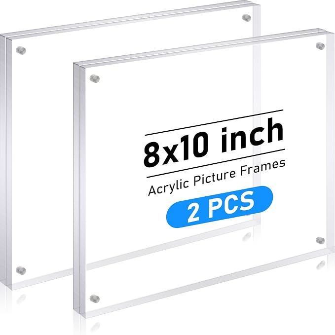 Kigley 2 Pcs 8 x 10 Inch Acrylic Picture Frames, Clear Acrylic Photo Business Card Frame Desktop Display Double Sided Wallet Size Frame Freestanding Frames for Film Photos Cards Stamp - Image 9