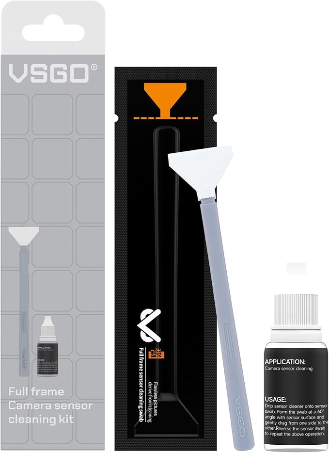 VSGO Full Frame Sensor Cleaning Kit VS-S03-6 | for Nikon Sony Canon DSLR Camera Cleaning, 6Pcs 24mm Full Frame Sensor Cleaning Swabs, 10ml Sensor Cleaner by VSGO