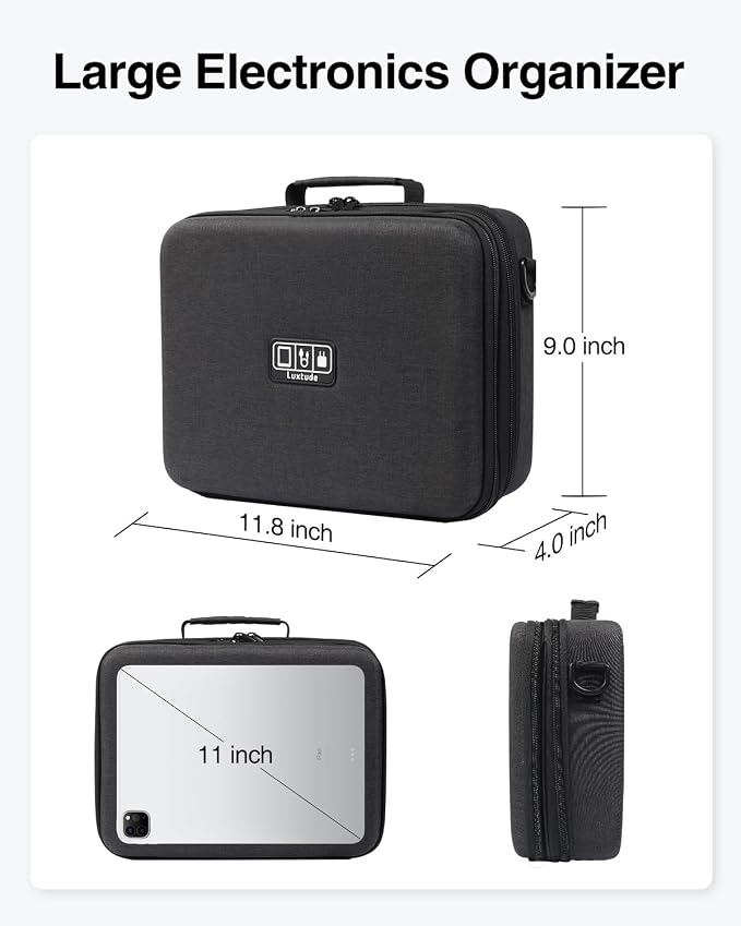 Luxtude Electronic Organizer Travel Case Large, Tech Organizer | Hard Case for Electronics with Shoulder Strap, Fits for iPad (Up to 11’’), Tech Gifts - Image 7