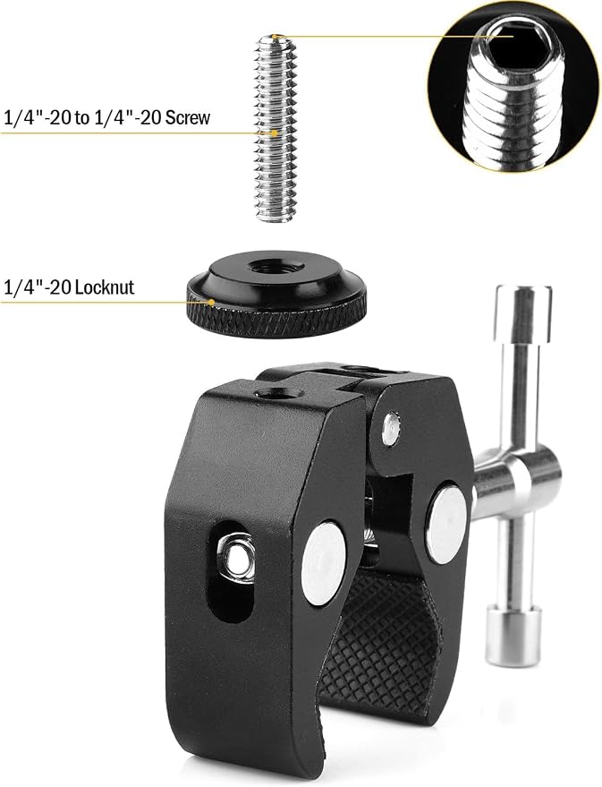 ChromLives Super Clamp Crab Clamp Photography w/ 1/4'' and 3/8'' Thread Rod Clamp Pliers Clip for DSLR Rig Cameras, 15mm Rods, Lights, Umbrellas, Hooks, Plate Glass, Cross Bars and More 2Pack - Image 7