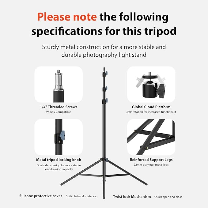 10ft/118 Heavy Duty Photography Light Stand, Tripod with 1/4" Screw | 10ft heavy-duty photography light stand with 1/4" screw, height adjustable stable support for ringlight studio Reflectors - Image 5