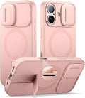 SURITCH for iPhone 17 Case with Camera Control Cover, Camera Slide Cover and Adjustable Kickstand, Compatible with MagSafe, Shockproof Bumper Protective Cases 6.3 Inch, Pink by SURITCH