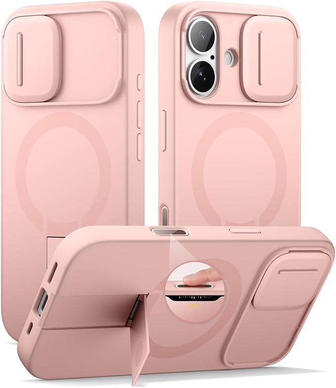SURITCH for iPhone 17 Case with Camera Control Cover, Camera Slide Cover and Adjustable Kickstand, Compatible with MagSafe, Shockproof Bumper Protective Cases 6.3 Inch, Pink by SURITCH