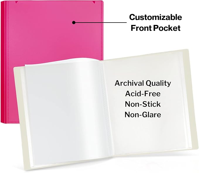 Cranbury Portfolio Binder 8x10, 48 Photos, Clear Sleeves, Pink | 24 Pages Hold 48 Photos, Clear Plastic Sleeves, Customizable Front Pocket, Poly Presentation Book - Image 4