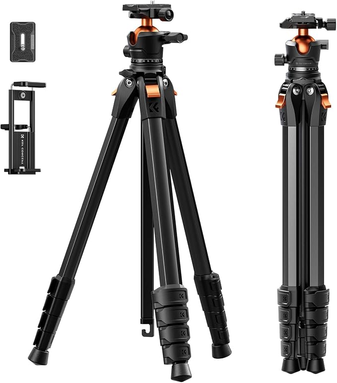 K&F CONCEPT 73" Aluminum Travel Tripod for Camera/Phone | Compact Lightweight 2.9lb, Arca Ball Head, 22lb Max Load for DSLR/Mirrorless/iPhone Video, A305A3+BH-40 by KFCONCEPT
