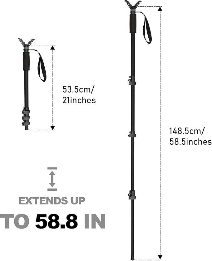 UUQ M4 Carbon Fiber Monopod Shooting Stick and Gun/Rifle Rest, 4-Section Adjustable Height, Durable and Lightweight Versatile Trekking Pole, Portable Compact for Hunting, w/Spike Foot - Image 2