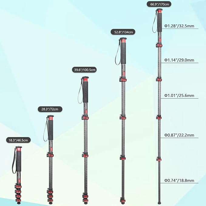 Camera Monopod INNOREL VM80C Carbon Fiber Portable Compact Lightweight Travel Monopod with Fast Flip Lock for Canon Nikon DSLR Camera Video Camcorder DV Photography Load 33lbs/15kg Height 66.9in/170cm - Image 7