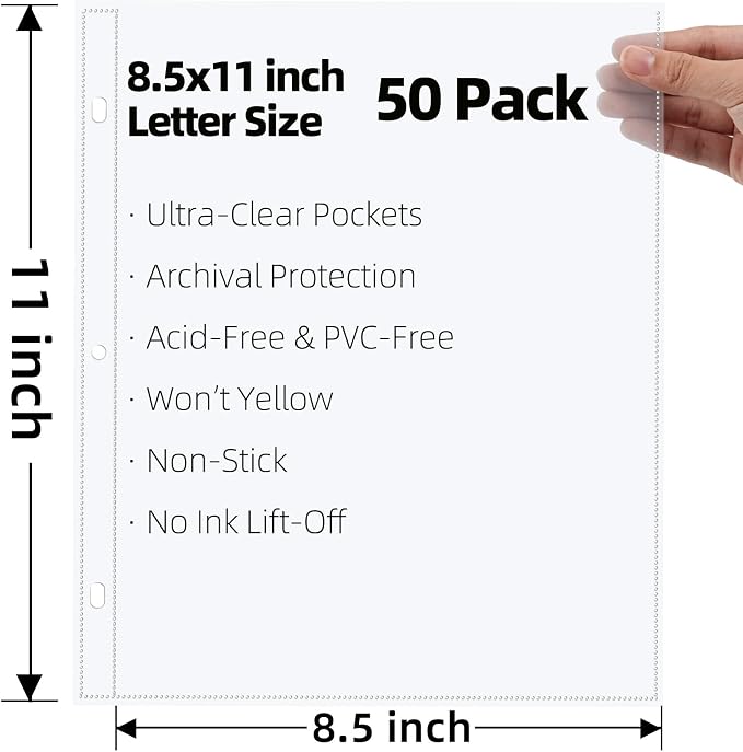 Vienrose Scrapbook Refill Pages 8.5x11, 50 Pack Heavyweight Clear Page Protectors for 3 Ring Binders, Top Loading Plastic Sleeves for Scrapbook Albums & Photo Storage (No Paper Inserts, Acid Free) - Image 3