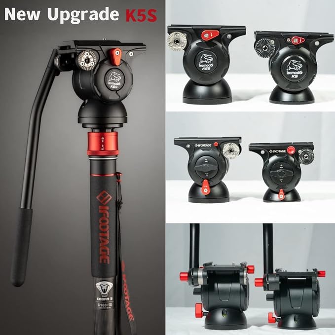 IFOOTAGE Cobra 3 Monopod with Fluid Head,Professional Portable Travel Monopod Set,71" Carbon Fiber Monopod for Cameras with Video Head, Compatible with Sony Canon Nikon Camera,C180F-P&Komodo K5S - Image 6