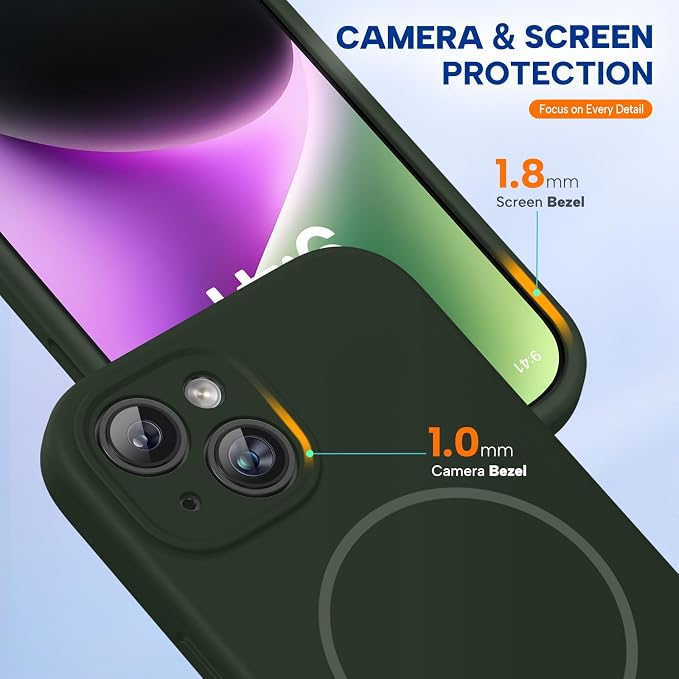 miracase Magnetic for iPhone 14 Plus Case, [Soft Anti-Scratch Microfiber Lining], Compatible with MagSafe, Silicone Shockproof Protection Phone Case for iPhone 14 Plus,Dark Green - Image 8