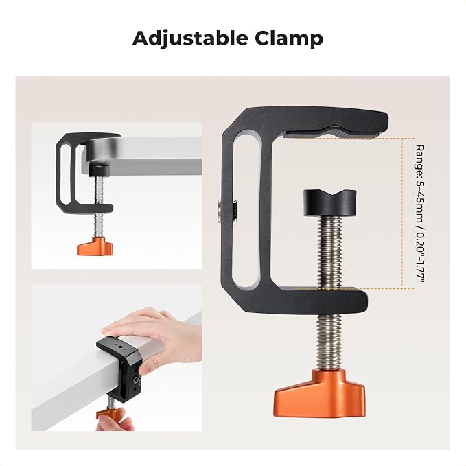 K&F CONCEPT Camera C-Clamp Mount with Double Ball Head Magic Arm | 360° Adjustable Clamp Desktop Mount, for Action Camera, Monitor, LED Light and Microphone - Image 6