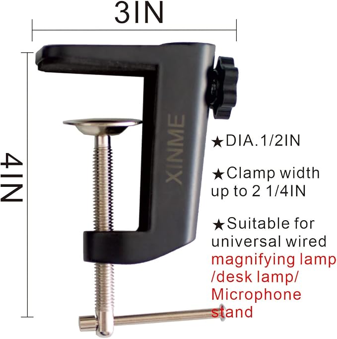 Replacement Heavy Duty C Clamp for 1/2” Base Magnifying Lamp,Desk Lamp,Swing Arm Lamp,Phone I pad Mount,Tablet Mic Holder,Table Mount Clamp for Microphone Stand Mic Boom Arm (ALU BLACK) - Image 3