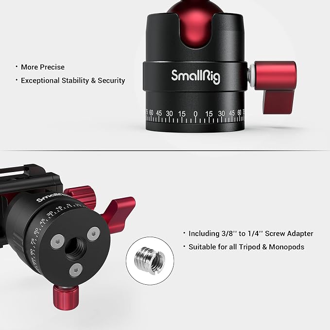 SmallRig 360 Rotating Panoramic Tripod Ball Head, Max Load 5kg / 11lbs | 360 Ballhead with 1/4 inch Quick Shoe Plate, for Tripod Monopod Slider DSLR Camera Camcorder - Image 5