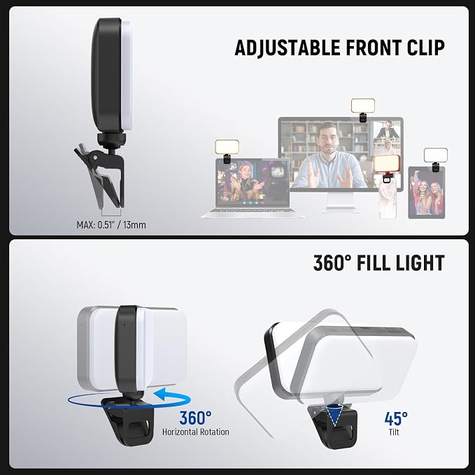 NEEWER Entry Level Version LED RGB Selfie Light, 91 LEDs Plastic Clip on Phone Fill Lighting for iPhone, 20 Effects CRI92 1000mAh, for Computer Webcam Laptop Zoom Video Conference Recording, N6C - Image 8