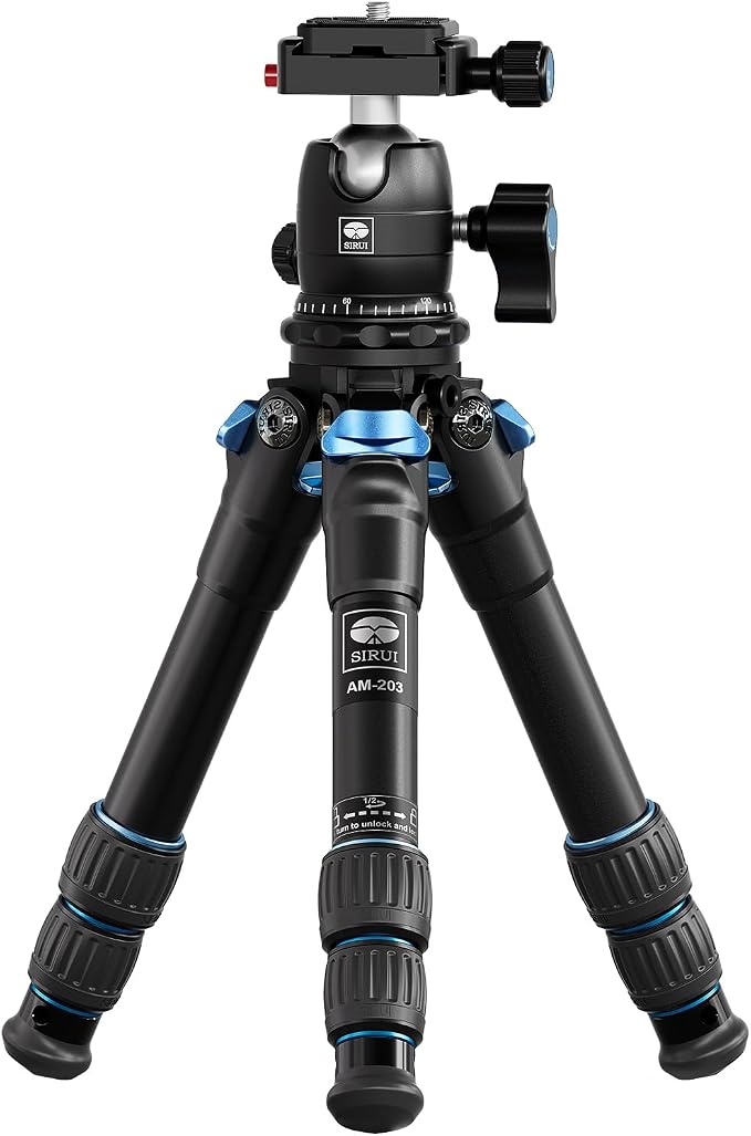 SIRUI AM-203 Aluminum Mini Travel Tripod, B00K Ball Head, 360° Panoramic | 20LB Load, 16.7" Height, 11.4" Folded, Lightweight, Tabletop, DSLR, Mirrorless Camera, Travel Photography by SIRUI
