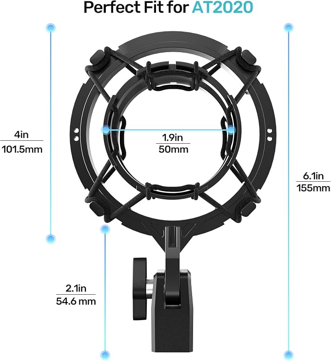 AT2020 Microphone Shock Mount with Pop Filter, Custom Built for AT2020 Mic | Pop Filter & Anti-Vibration Suspension, Holder Clip, Fits Audio technica AT2020USB+/AT2035/ATR2050/AT3035/AT3060 for Studio - Image 4