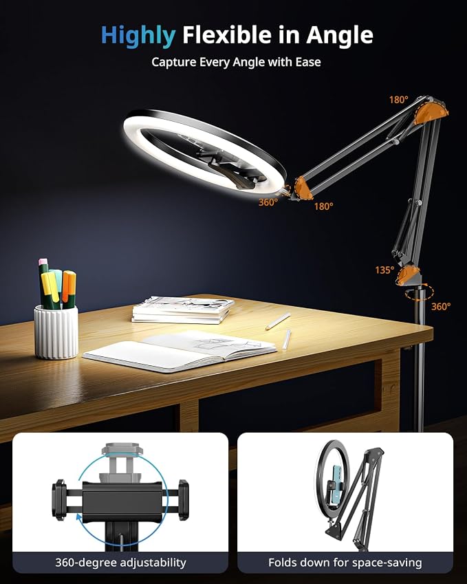 UBeesize 12" Ring Light Tripod for iPhone, 75" Tall Overhead Phone Mount | CRI95 Selfie Light with Stand and Remote, Overhead Camera Mount for Cooking, TikTok, YouTube, Photography - Image 3