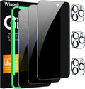 Wiaocit Tempered Glass Privacy Screen Protector for iPhone 16 Pro Max | 3+3 Pack, 9H Hardness, Camera Lens Protector, Installation Frame, Bubble Free, Case Friendly by Wiaocit