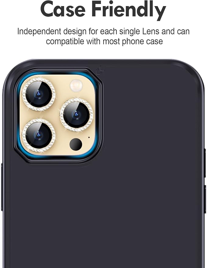 for iPhone 14 Pro/14 Pro Max Camera Lens Protector Diamond, Gold | Individual Metal, 9H Hardness, Scratch Resistant, Shockproof, Drop Protection, Case Friendly, Stylish Accessories - Image 6