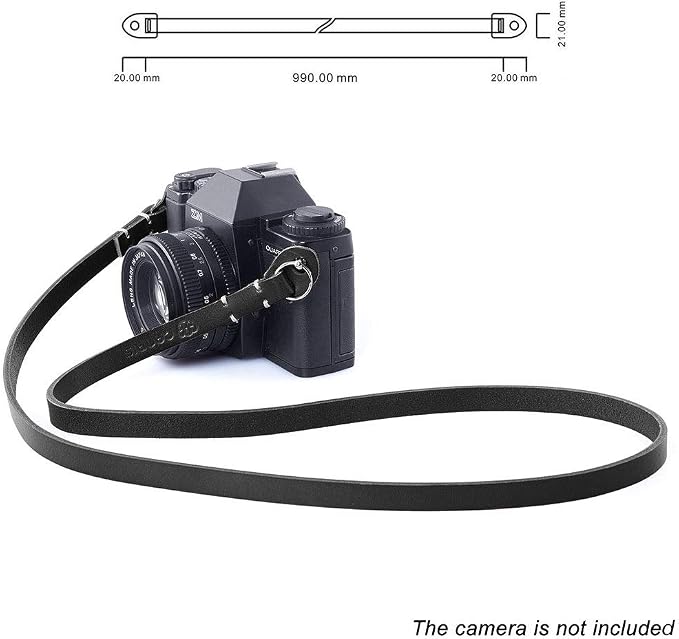Thin Full Leather Camera Neck Strap for Mirrorless CP003 BK | 100% genuine cowhide strap, black color vintage style, fits Canon Sony Fujifilm etc, ideal for travel and street photography - Image 2