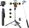 70” Phone Tripod & Selfie Stick with Light, Metal Tripod Holder with Wireless Remote,Portable Travel Selfie Stick Tripod for iPhone/Android and Gopro by HUGSEE
