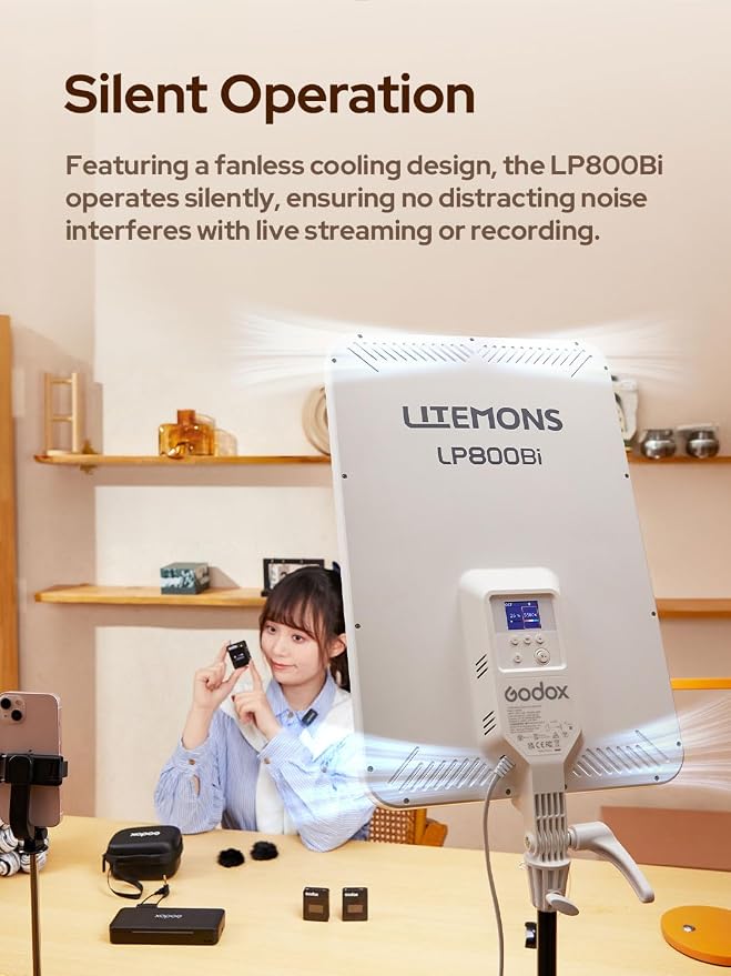 Godox LP800BI 85W LED Video Light Panel with Stand, 28" Large Soft Light | 2800K-6500K Bi-Color, 2.6" Ultra-Thin Studio Lighting, APP Control, CRI 96+, TLCI 98+, for YouTube, Recording, Live Streaming - Image 8