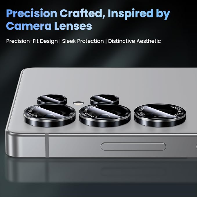 Uyiton for Samsung Galaxy S25 Ultra Camera Lens Protector, Unique Design | Case-Friendly, Military-Grade Sapphire Glass with Aluminum Metal Rear Camera Screen Cover, Black+Silver (6.9 inch) - Image 3
