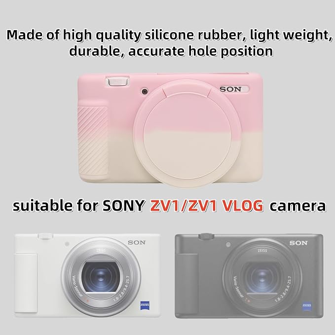 Camera Case for Sony ZV1 Digital Camera.ZV-1 Accessories | Soft Silicone Protective Case Removable Lens Cover,Comes with 2 Screen Protectors and 1 Wrist Strap.(Pink-White) - Image 2