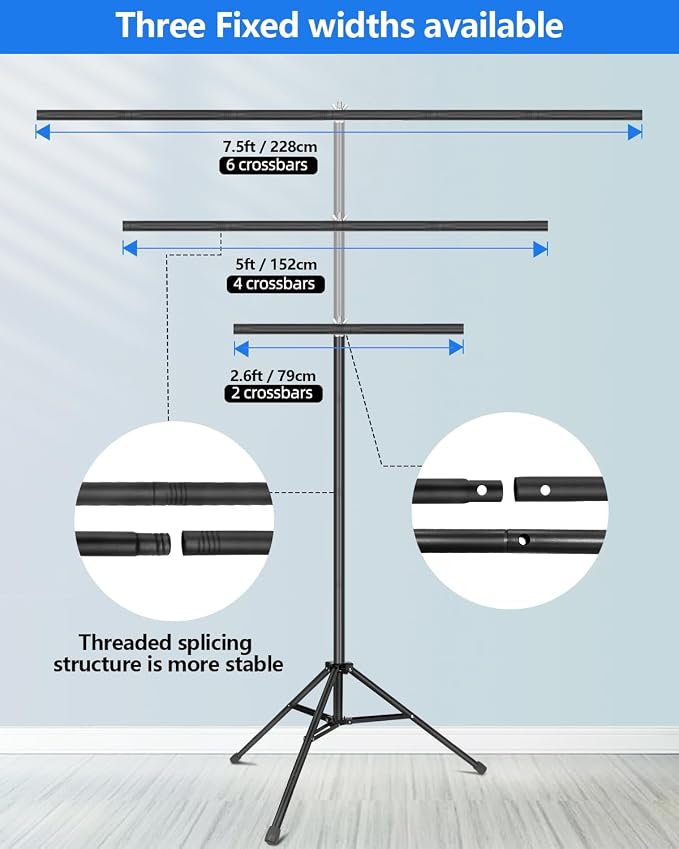 Hemmotop T Shape Backdrop Stand 8x7.5ft(HxW) Portable | Threaded Connection, Same Pipe Size, Extra Sturdy, with 5 Clips and Carry Bag, for Birthday, Baby Shower Party, Photoshoot - Image 3