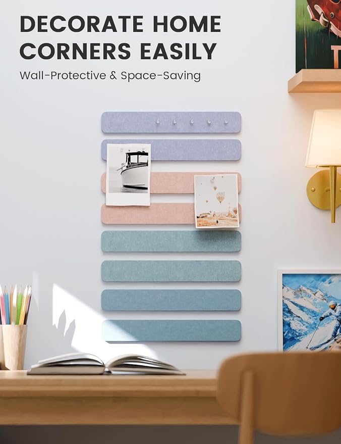 Fluxynara 13" x 2" Felt Wall Panels, Coastal Haze | 8-Pack Includes 50 Push Pins and Adhesive Tabs for Photos, Notes and Decor in Bedroom Doors, Home Office or Studios - Image 4