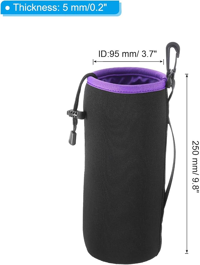 PATIKIL Camera Lens Bag, 2 Pcs 3.7" ID x 9.8" H Cylindrical Drawstring Lens Pouch with Thick Protective Neoprene, Lens Case for DSLR Camera Lens, Water Coffee Cups Black, Purple - Image 2