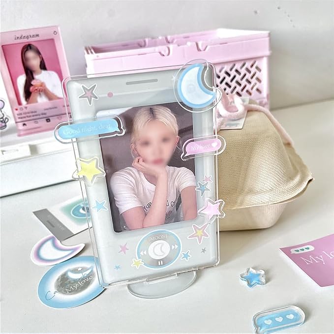 WAYUTO 2 Pack 3 Inch Acrylic Kpop Photocard Holder with Decorative Accessories Kpop Photocard Display Frame Kpop Photocard Stand Kpop Photocard Organizer for Tabletop Decor - Image 2