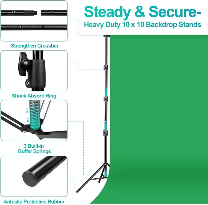 EMART Photography Lighting Kit with 10x10Ft Heavy Duty Backdrop Stand Kits - Image 2