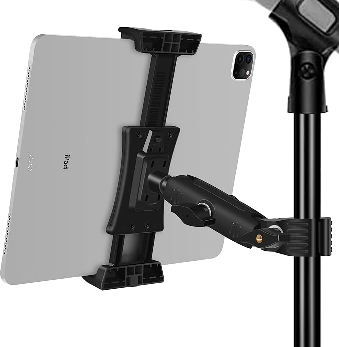 Ipad Holder for Mic Stand, Tablet Phone Holder Micophone Music Stand Mount Adjustable Rotatabe with Super Handle Clamp for iPad Pro 12.9 Air Mini, Android, 4 to 13.5inch iPhones and Tablets by Peastrex