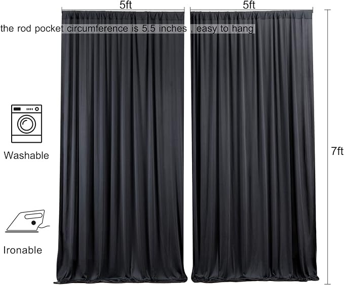 Black Wrinkle Free Black Backdrop Curtains for Parties, Thick Fabric Photo Backdrop Drapes for Birthday Wedding Baby Shower Party Photography Background Backdrop, 10ft x 7ft - Image 6