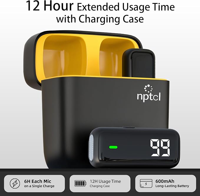 NPTCL Wireless USB Type C Microphone for iPhone 17/15/16 PC Laptop Computer | Noise Canceling, Digital Battery Indicator Light, 12 Hour Charging Case for Content Creator Vlog Video Recording, 1 Pack - Image 3