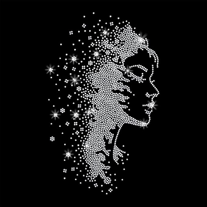 1 Pc Floral Female Face Iron on Rhinestones Transfer, Women Theme Hotfix Iron on Patch Transfer Decals Crystal Heat Transfer Clothing Repair Decor for T-Shirt Hat Jacket Party Decor by GOMAKERER