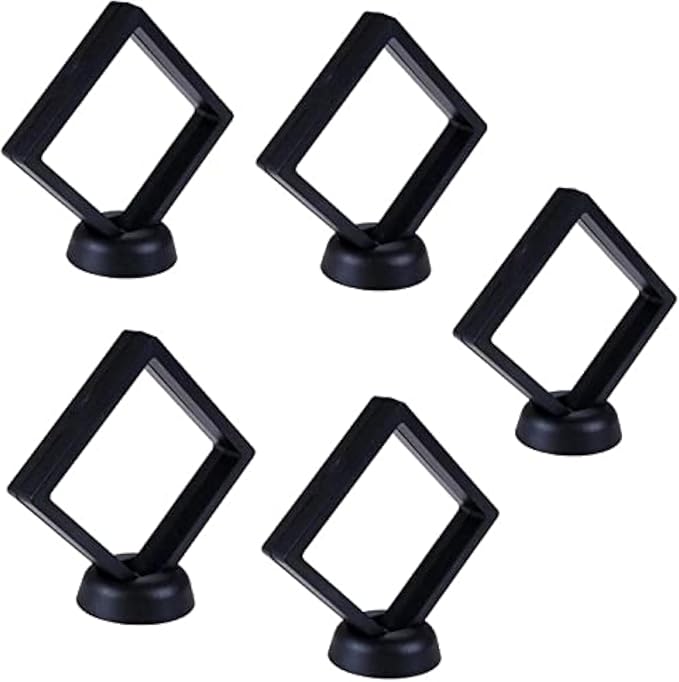 5 Pcs 3D Floating Frame Display Holder with Stands, Thin Film Jewelry Storage Box Coin Display Case, PE Suspension Frames Container for Medallions Stamps Chip Pin Butterfly Specimens (2.5 x 2.5in) by Unknown