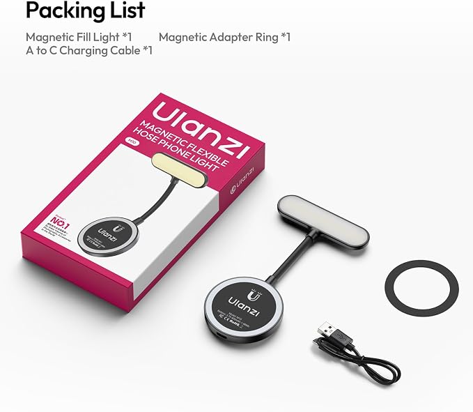 ULANZI M10 Magnetic Selfie Light Gooseneck Phone Reading Light with Magsafe | 2500-4500K 5 Brightness Levels & Modes Portable Flexible Arm Fill Light Video Conference Light for iPhone/Android/iPad/Laptop - Image 8