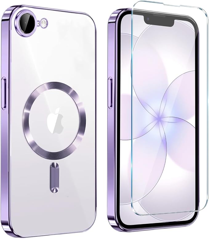 Magnetic Glossy Case for iPhone 17e,iPhone17e/16e Phone Case Slim Clear Luxury with Screen Protector & Camera Protector [Compatible with MagSafe], Shockproof Cover for iPhone Case 17e-Purple by Unknown