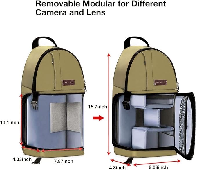 MOSISO Camera Sling Bag, DSLR/SLR/Mirrorless Camera Case Camera Backpack | Shockproof Photography Bag with Tripod Holder&Removable Modular Inserts Compatible with Canon/Nikon/Sony/Fuji, Khaki - Image 5