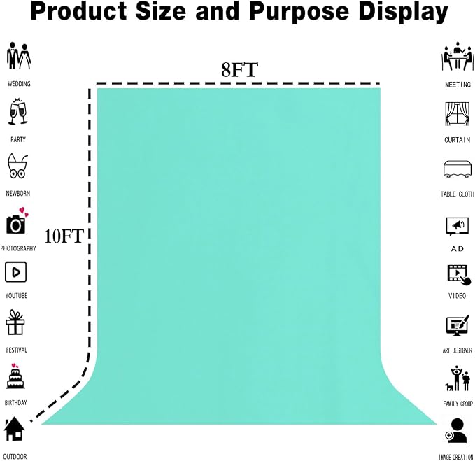 Turquoise Photography Backdrop for Photoshoot, Fabric 8x10ft | Polyester Studio Photo Backgrounds, Non Reflective, Easy to Hang, for Portrait Shoot, Product, Party Decor, Video Creation - Image 3