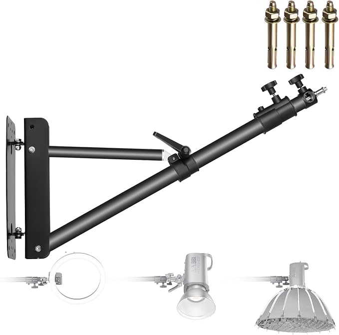 Neewer Wall Mounting Boom Arm with Triangle Base for Photography Studio Video Strobe Light Monolight Softbox Umbrella Reflector, 180 Degree Rotation, Max Length 66.5 inches/169centimeters (Black) by Neewer