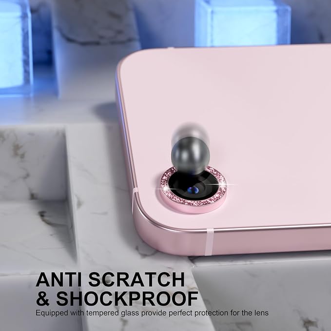 Choiche for iPhone 17e / 16e Camera Lens Protector Bling, Glitter-Soft Pink | Ultra HD, 9H Tempered Glass Camera Cover Screen Protector Metal Individual Ring Decoration Accessories, 1-Lens, 6.1-inch - Image 3