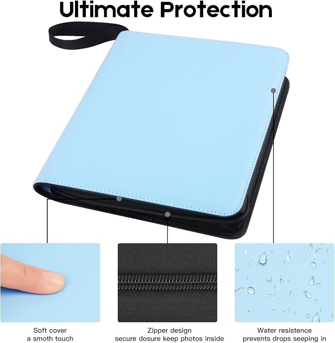 Veicevol 256-Pocket Album for Polaroid i-Type, 600 & SX-70 Photos, Blue | Designed for Fujifilm Instax Wide Photos, Water-Resistant PU Leather Cover, Zipper Closure, Securely Holds Up to 256 Photos - Image 4